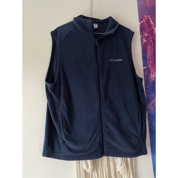 Columbia Mens Size 1XL Full Zip Fleece Vest Jacket Navy Pocket - Picture 1 of 3